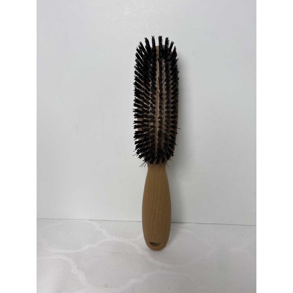 Avon Vintage Flair Hair Brush Brown Woodgrain Plastic Black Bristle 8"